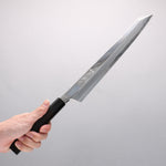 Sakai Takayuki Hien Blue Steel No.2 Mirrored Finish Kengata Yanagiba 300mm Ebony Wood Handle with Sheath - Japannywholesale