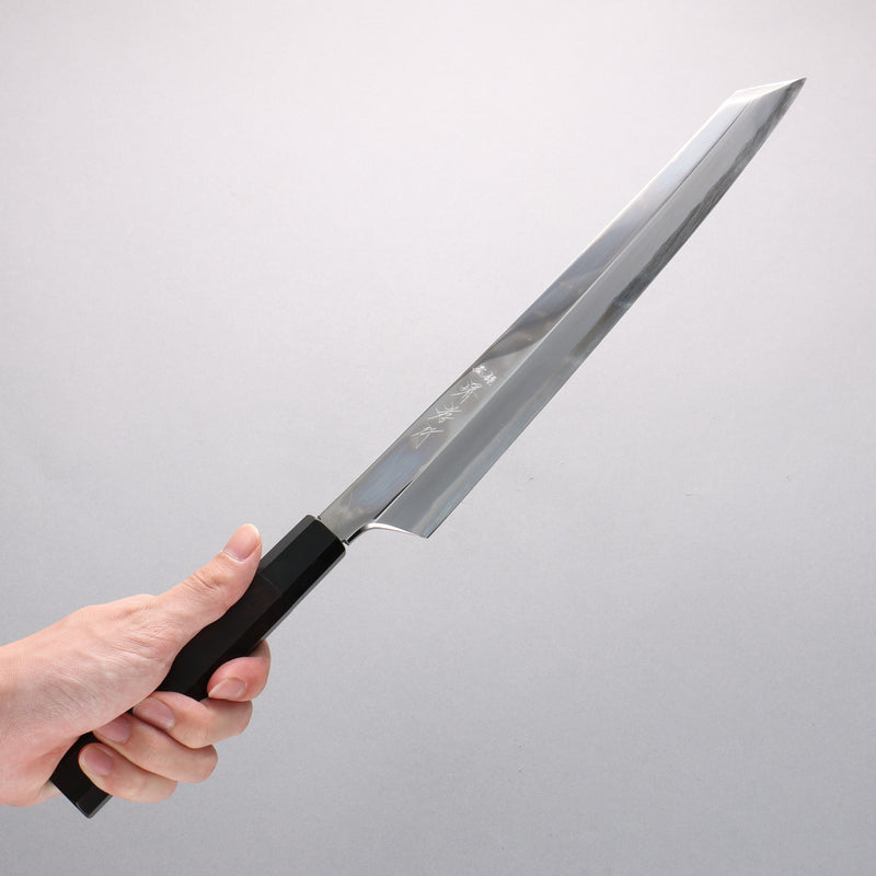 Sakai Takayuki Hien Blue Steel No.2 Mirrored Finish Kengata Yanagiba 300mm Ebony Wood Handle with Sheath - Japannywholesale