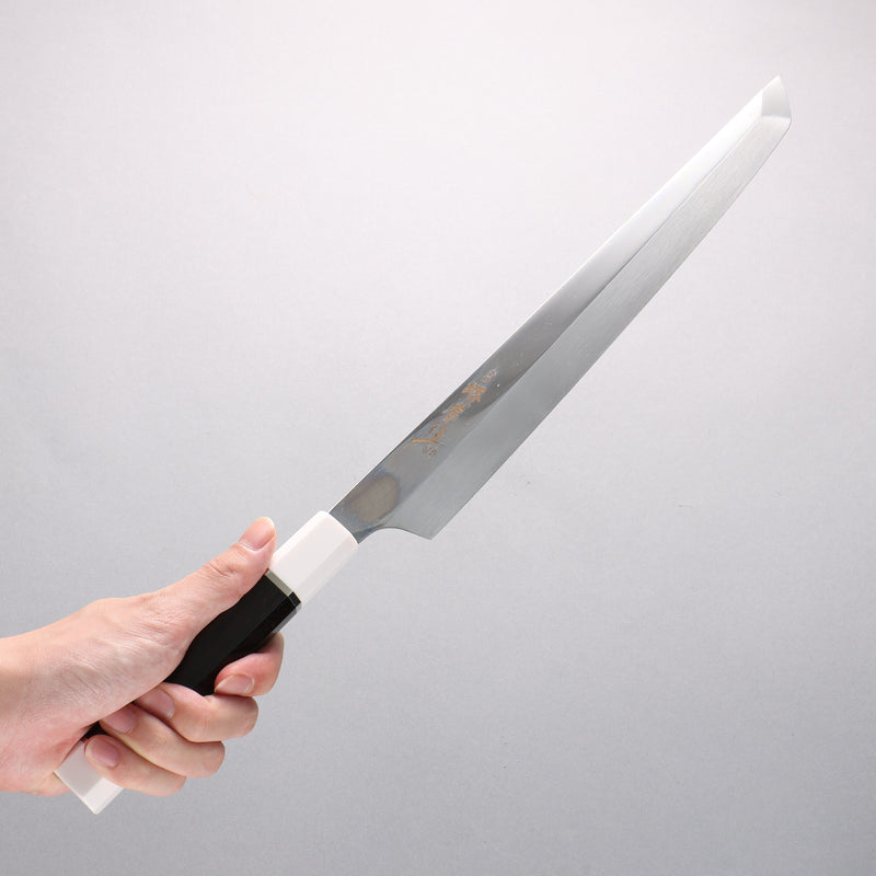 Sakai Takayuki Ginryu Honyaki Swedish Steel Mirrored Finish Sakimaru Yanagiba 300mm Ebony Wood Handle with Sheath - Japannywholesale