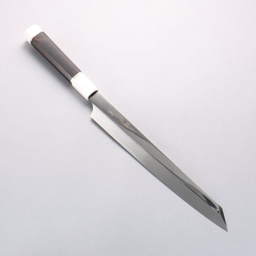Sakai Takayuki Ginryu Honyaki Swedish Steel Mirrored Finish Kengata Yanagiba 270mm Ebony Wood Handle with Sheath - Japannywholesale