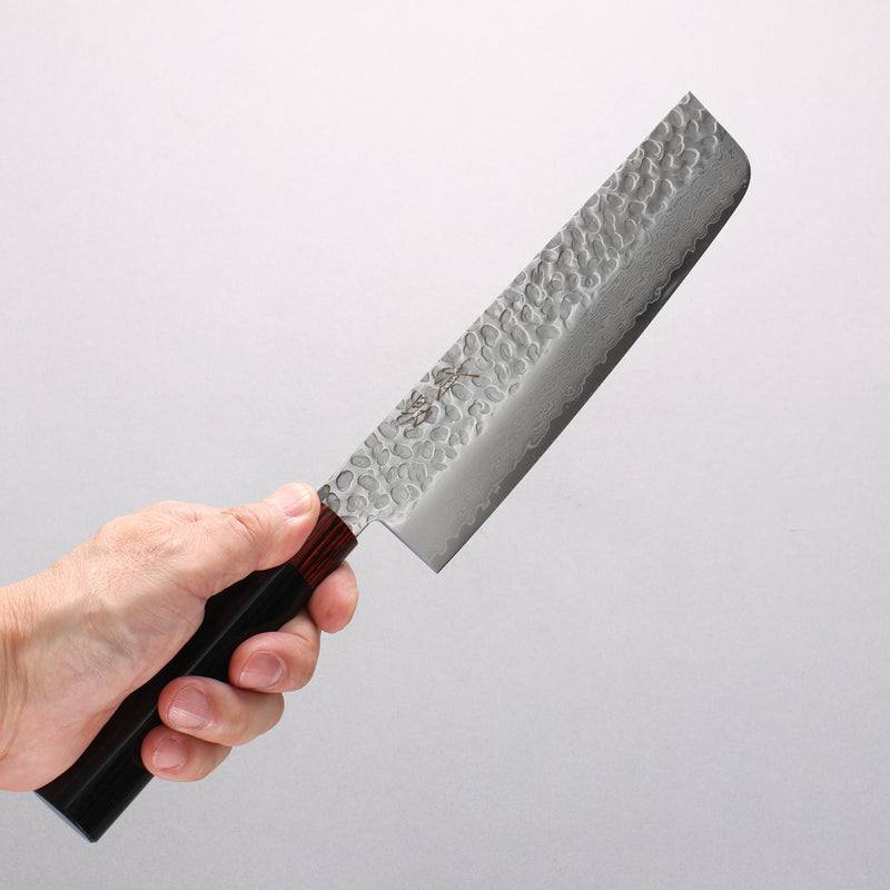 Seisuke VG10 33 Layer Hammered Damascus Nakiri 180mm Black Pakka wood Handle - Japannywholesale