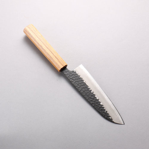 Oul Blue Super Hammered Black Finished Santoku 165mm Oak Handle - Japannywholesale