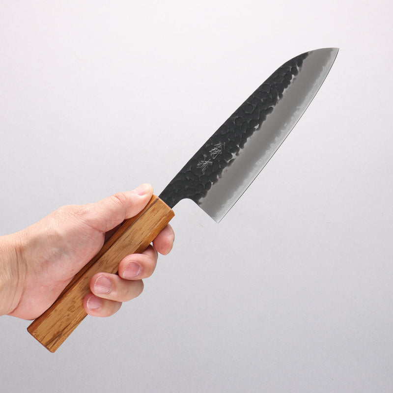 Oul Blue Super Hammered Black Finished Santoku 165mm Oak Handle - Japannywholesale