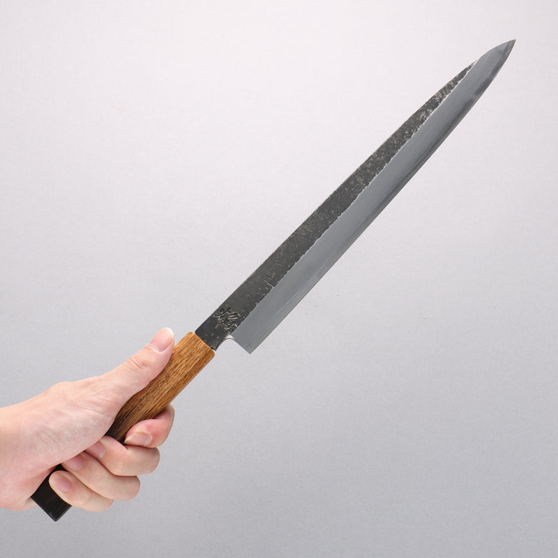 Sakai Takayuki Homura Guren Blue Steel No.2 Hammered Black Finished Yanagiba 300mm Burnt Oak Handle - Japannywholesale