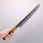 Sakai Takayuki Homura Guren Genbu Blue Steel No.2 Kurouchi Hammered Sakimaru Yanagiba 300mm Burnt Oak Handle - Japannywholesale