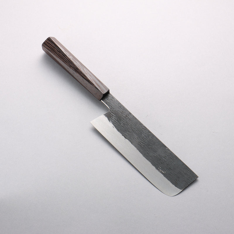 Isamitsu Abe Blue Super Hammered Black Finished Nakiri 165mm Rosewood (pentagonal) Handle - Japannywholesale