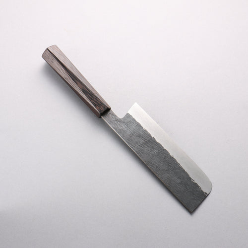 Isamitsu Abe Blue Super Hammered Black Finished Nakiri 165mm Rosewood (pentagonal) Handle - Japannywholesale