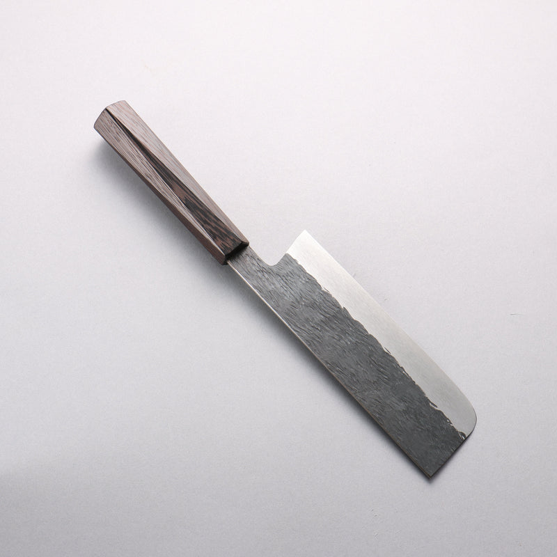 Isamitsu Abe Blue Super Hammered Black Finished Nakiri 165mm Rosewood (pentagonal) Handle - Japannywholesale