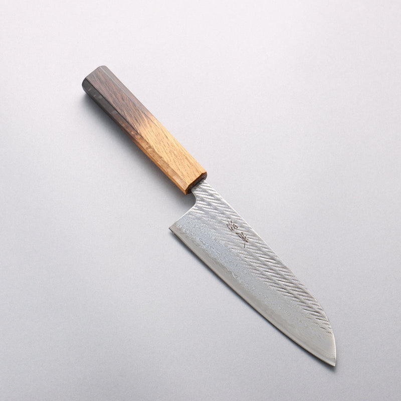 Seisuke AUS10 Hammered Damascus Rope Pattern Santoku 170mm Burnt Oak Handle - Japannywholesale