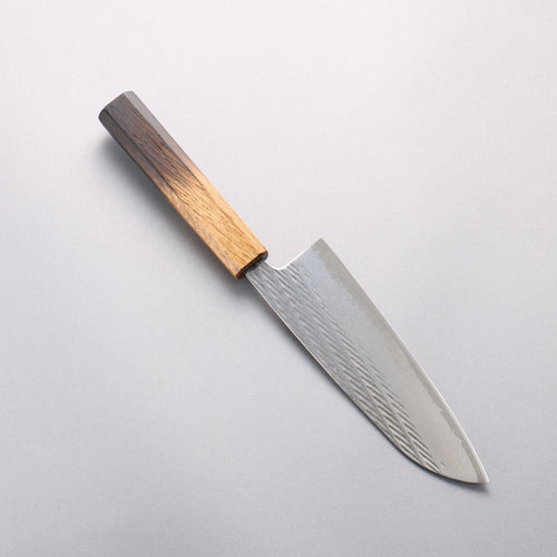 Seisuke AUS10 Hammered Damascus Rope Pattern Santoku 170mm Burnt Oak Handle - Japannywholesale