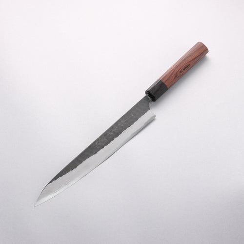 Nao Yamamoto Blue Super Kurouchi Hammered Damascus Yanagiba 240mm Rosewood Handle - Japannywholesale