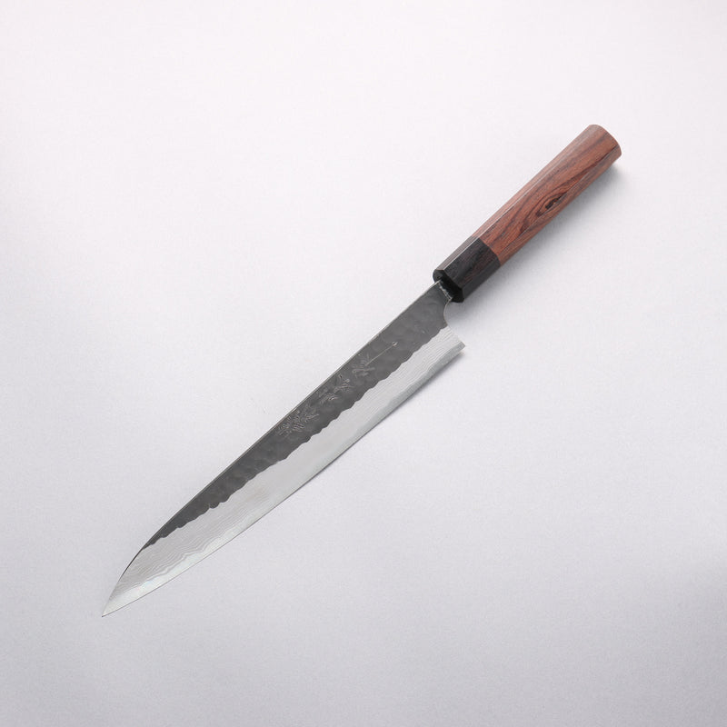 Nao Yamamoto Blue Super Kurouchi Hammered Damascus Yanagiba 240mm Rosewood Handle - Japannywholesale