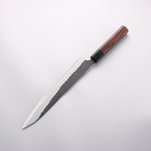 Nao Yamamoto Blue Super Kurouchi Hammered Damascus Yanagiba 240mm Rosewood Handle - Japannywholesale