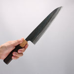 Seisuke Blue Steel No.1 Black Finished Gyuto 210mm Burnt Chestnut (ferrule: Cherry Wood) Handle - Japannywholesale