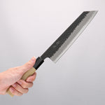 Oul Blue Super Hammered Black Finished Kiritsuke Gyuto 210mm Magnolia Handle - Japannywholesale