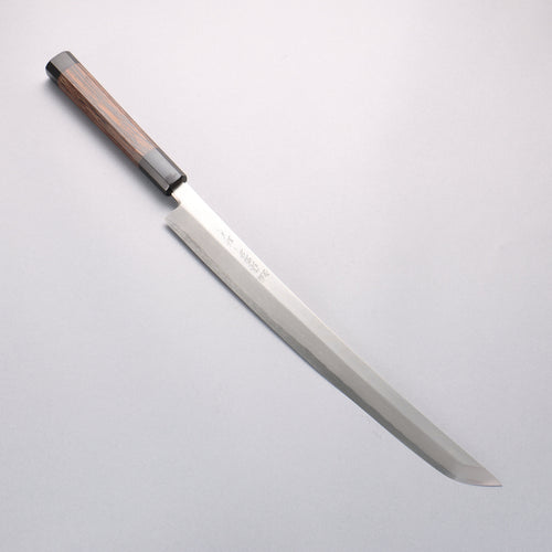 Sakai Takayuki Zangetsu Enten Silver Steel No.3 Damascus Sakimaru Yanagiba 330mm Wenge with Double Water Buffalo Ring Handle with Sheath - Japannywholesale
