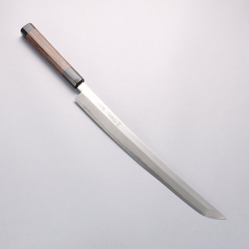 Sakai Takayuki Zangetsu Enten Silver Steel No.3 Damascus Sakimaru Yanagiba 330mm Wenge with Double Water Buffalo Ring Handle with Sheath - Japannywholesale