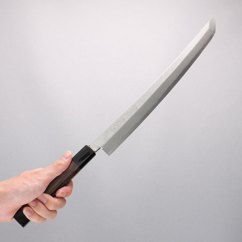 Sakai Takayuki Zangetsu Enten Silver Steel No.3 Damascus Sakimaru Yanagiba 330mm Wenge with Double Water Buffalo Ring Handle with Sheath - Japannywholesale