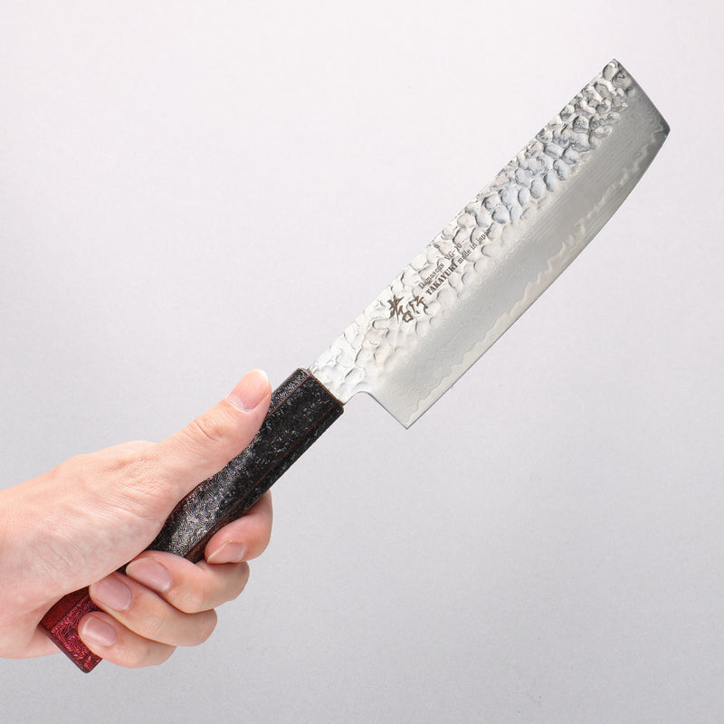 Sakai Takayuki Rinnou VG10 33 Layer Damascus Nakiri Japanese Knife 160mm Red Lacquered Handle - Japannywholesale
