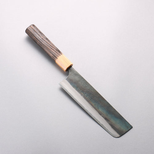 Seisuke Blue Steel No.1 Black Finished Nakiri 165mm Burnt Chestnut (ferrule: Cherry Wood) Handle - Japannywholesale