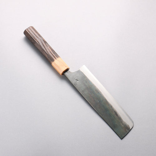 Seisuke Blue Steel No.1 Black Finished Nakiri 165mm Burnt Chestnut (ferrule: Cherry Wood) Handle - Japannywholesale