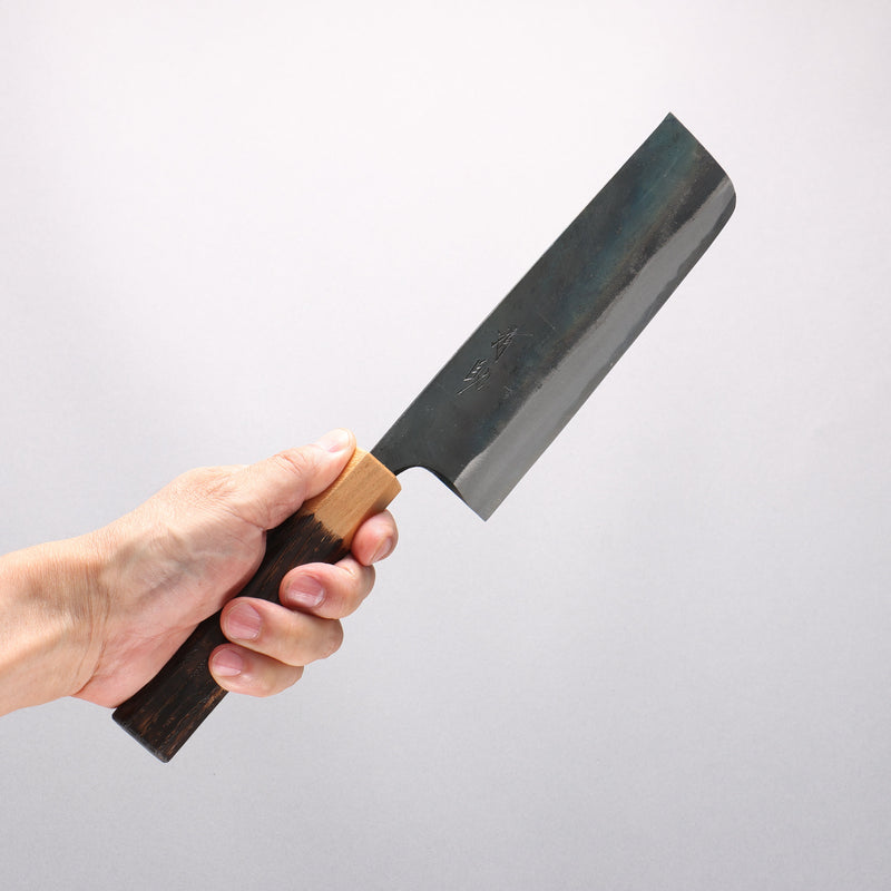 Seisuke Blue Steel No.1 Black Finished Nakiri 165mm Burnt Chestnut (ferrule: Cherry Wood) Handle - Japannywholesale