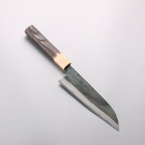 Seisuke Blue Steel No.1 Black Finished Santoku 165mm Burnt Chestnut (ferrule: Cherry Wood) Handle - Japannywholesale