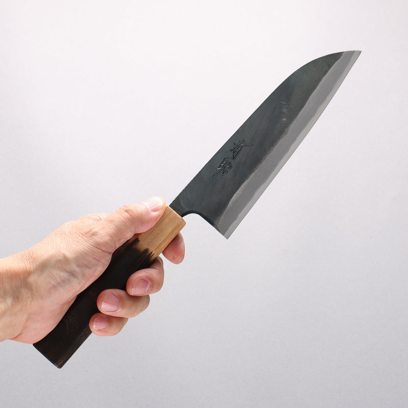 Seisuke Blue Steel No.1 Black Finished Santoku 165mm Burnt Chestnut (ferrule: Cherry Wood) Handle - Japannywholesale