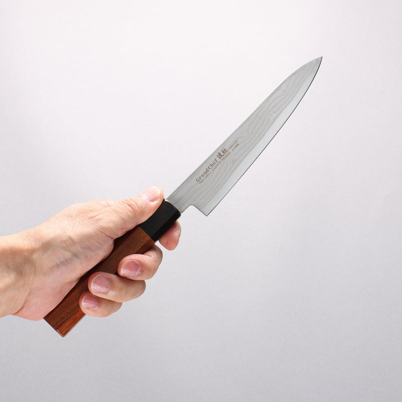 Sakai Takayuki Grand Chef Hamon Böhler SP Steel 45 Layer Damascus Petty-Utility 150mm Rosewood (Ferrule: Black Pakka Wood) Handle - Japannywholesale