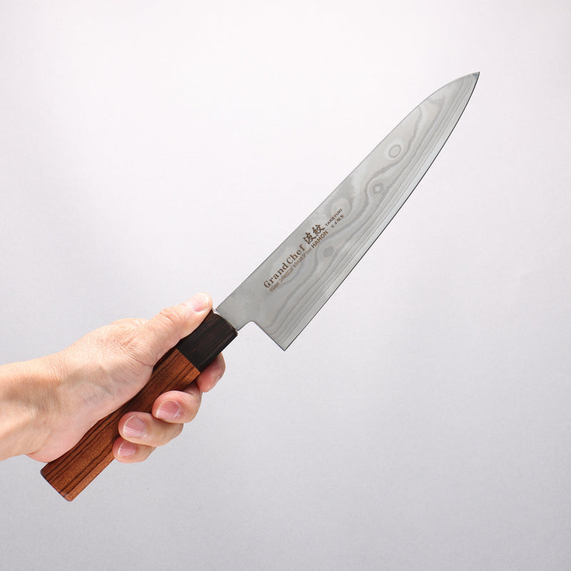 Sakai Takayuki Grand Chef Hamon Böhler SP Steel 45 Layer Damascus Gyuto 210mm Rosewood (Ferrule: Black Pakka Wood) Handle - Japannywholesale