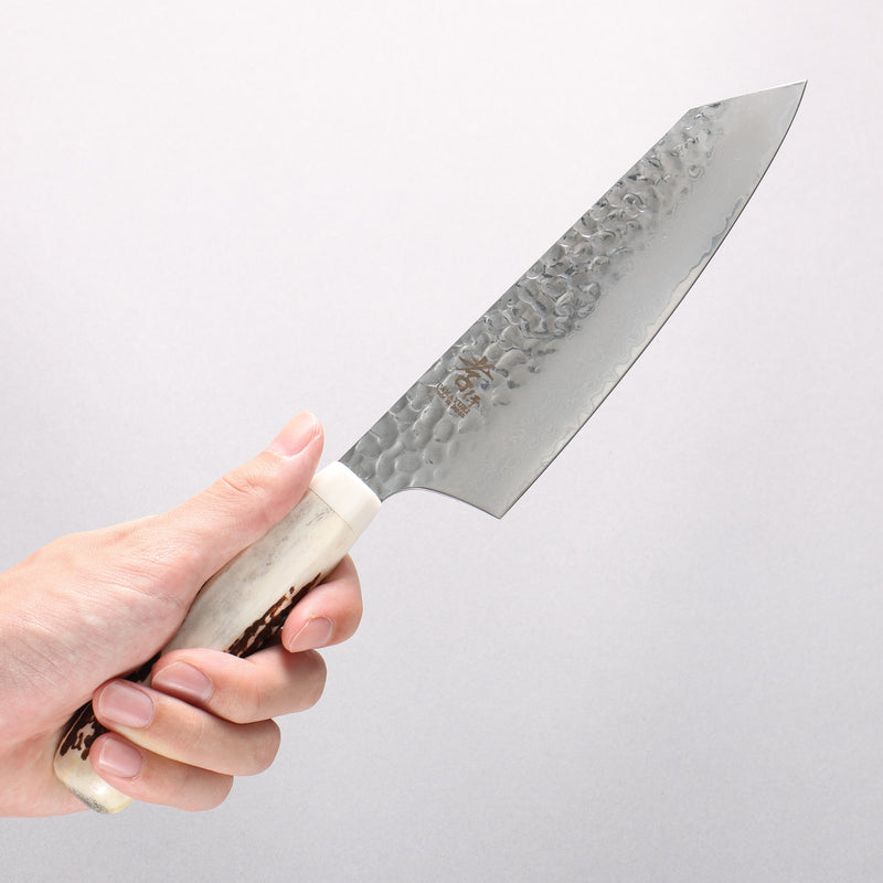 Sakai Takayuki VG10 33 Layer Damascus Kengata Santoku 160mm Cow Bone Handle with Sheath - Japannywholesale