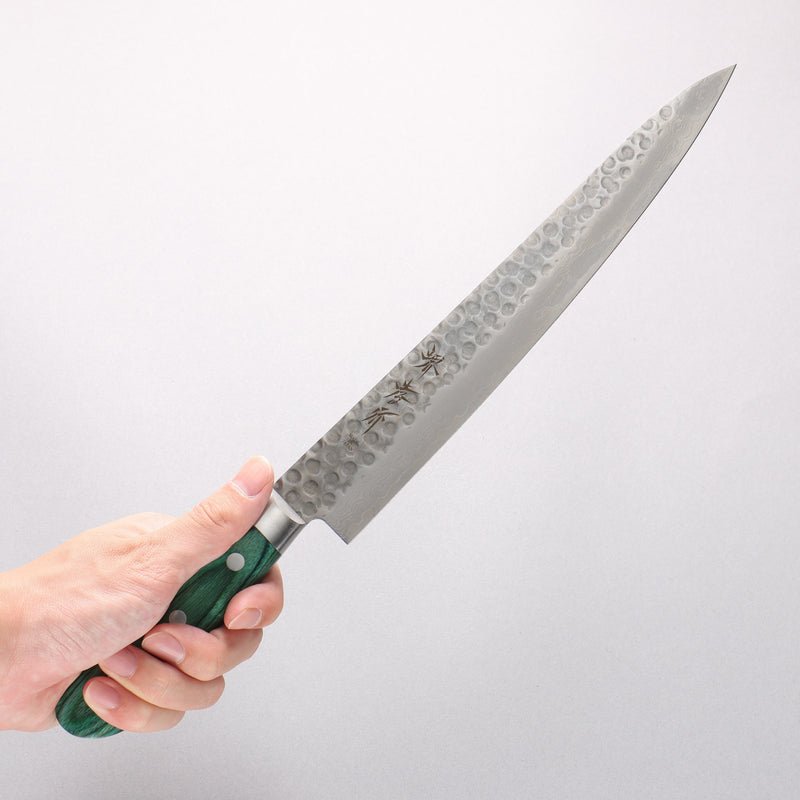 Sakai Takayuki VG10 17 Layer Damascus Sujihiki 240mm Green Pakka wood Handle - Japannywholesale