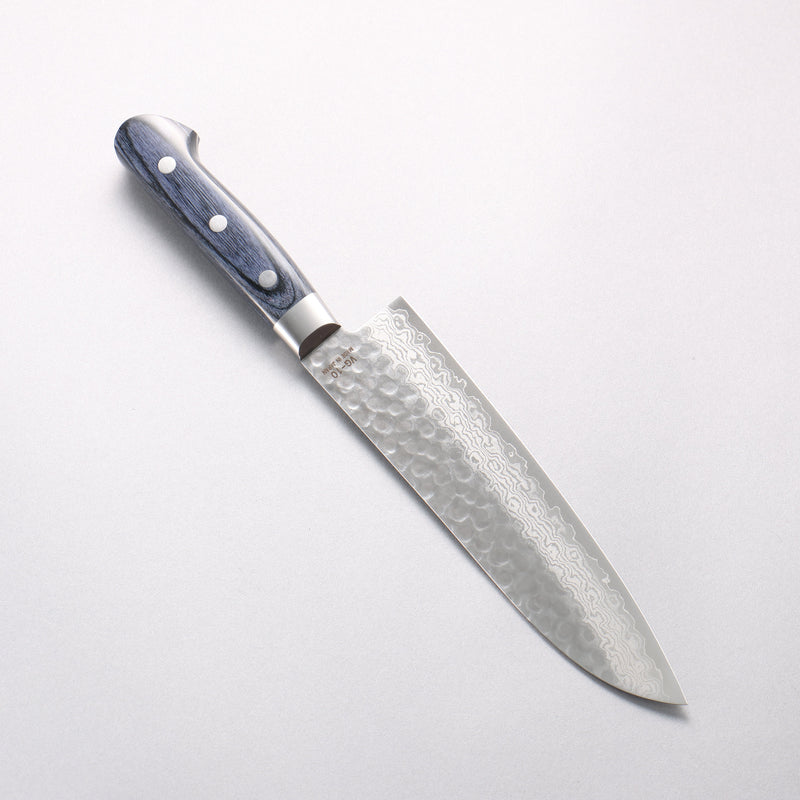 Higuchi VG10 Hammered Damascus Santoku 180mm Blue Pakka wood Handle - Japannywholesale