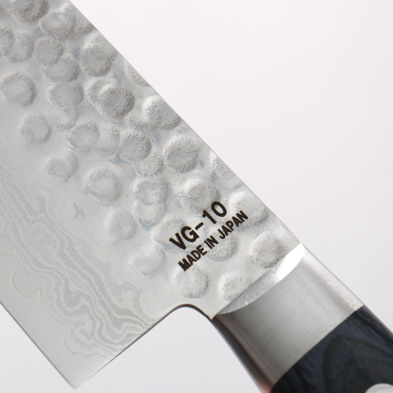 Higuchi VG10 Hammered Damascus Santoku 180mm Navy blue Pakka wood Handle - Japannywholesale