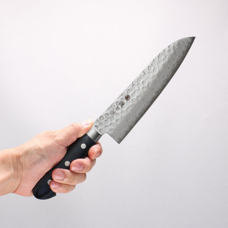 Higuchi VG10 Hammered Damascus Santoku 180mm Navy blue Pakka wood Handle - Japannywholesale