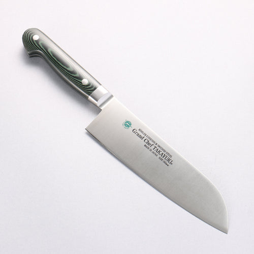 Sakai Takayuki Grand Chef Grand Chef Swedish Steel-stn Santoku 180mm Green Micarta Handle - Japannywholesale