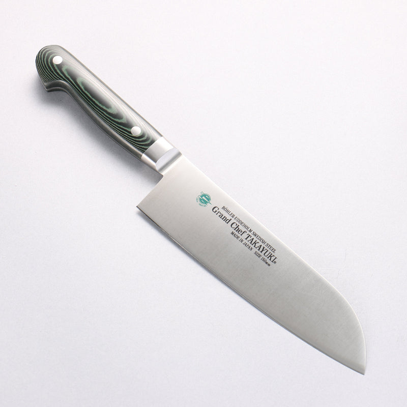 Sakai Takayuki Grand Chef Grand Chef Swedish Steel-stn Santoku 180mm Green Micarta Handle - Japannywholesale