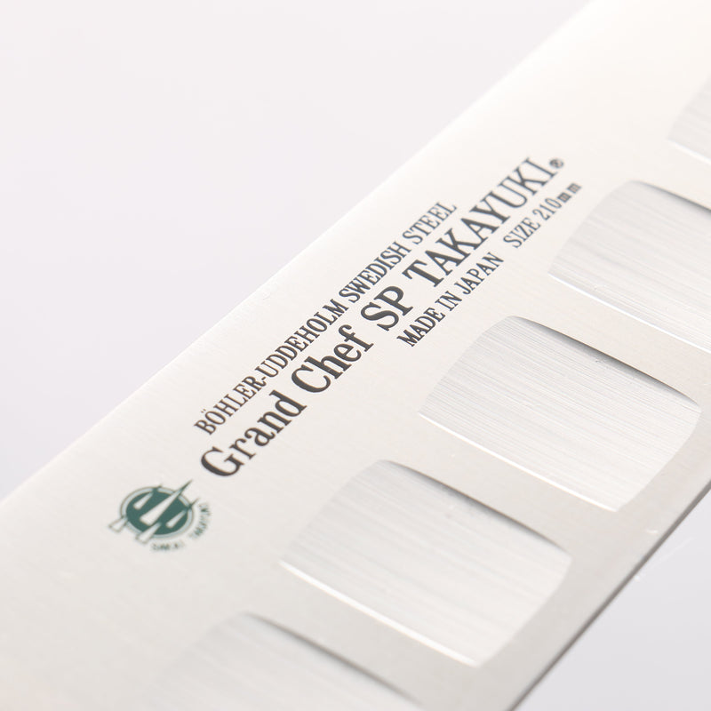Sakai Takayuki Grand Chef SP Uddeholm Swedish stain-resistant steel Gyuto Salmon 210mm SP Type III (Pearl) Handle - Japannywholesale