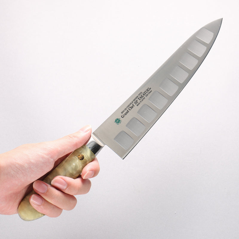 Sakai Takayuki Grand Chef SP Uddeholm Swedish stain-resistant steel Gyuto Salmon 210mm SP Type III (Pearl) Handle - Japannywholesale