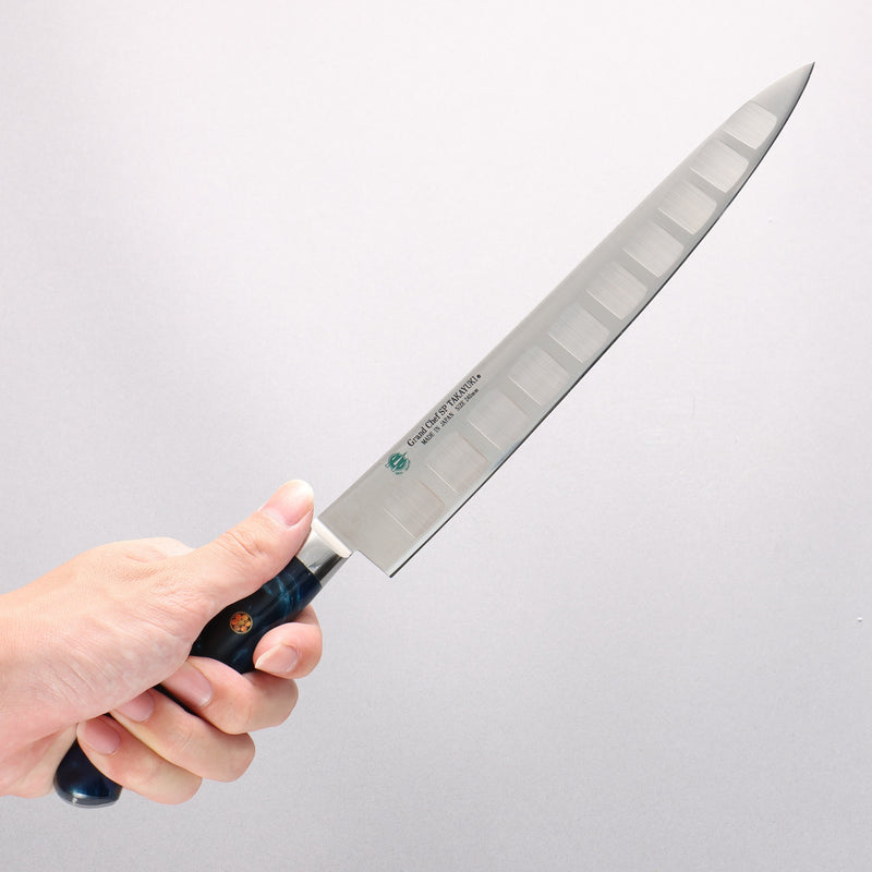 Sakai Takayuki Grand Chef SP Uddeholm Swedish stain-resistant steel Sujihiki Salmon 240mm SP Type III (Ocean) Handle - Japannywholesale
