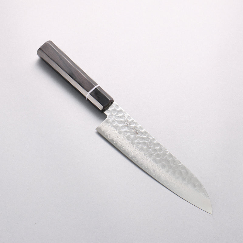 Seisuke VG10 Hammered Damascus Santoku 180mm Black Pakka wood Handle - Japannywholesale