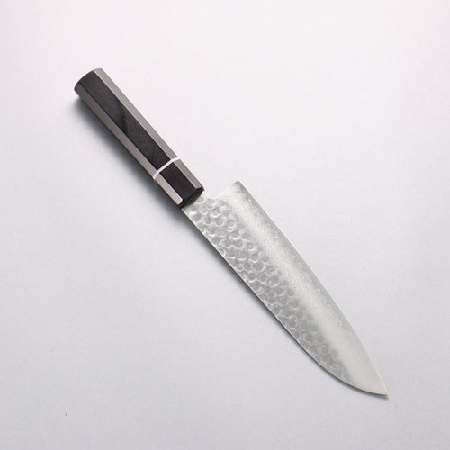Seisuke VG10 Hammered Damascus Santoku 180mm Black Pakka wood Handle - Japannywholesale