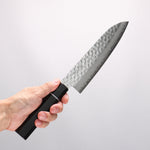 Seisuke VG10 Hammered Damascus Santoku 180mm Black Pakka wood Handle - Japannywholesale