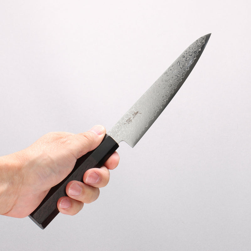Seisuke VG10 Damascus Migaki Finished Petty-Utility 150mm Rosewood (Ferrule: Black Pakka Wood) Handle - Japannywholesale