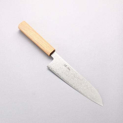Seisuke ZA-18 Damascus Migaki Finished Santoku 180mm White Oak Handle - Japannywholesale