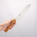 Seisuke ZA-18 Damascus Migaki Finished Santoku 180mm White Oak Handle - Japannywholesale