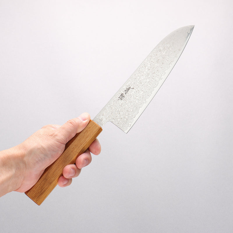 Seisuke ZA-18 Damascus Migaki Finished Santoku 180mm White Oak Handle - Japannywholesale