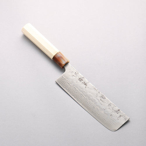 Seisuke Swedish Steel-stn Damascus Washiji Nakiri 165mm Magnolia Handle - Japannywholesale