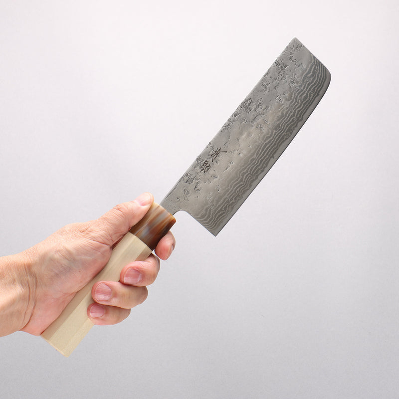 Seisuke Swedish Steel-stn Damascus Washiji Nakiri 165mm Magnolia Handle - Japannywholesale