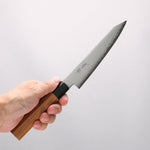 Seisuke VG10 Damascus Kiritsuke Petty-Utility 120mm Teak (ferrule: Black Plastic) Handle - Japannywholesale